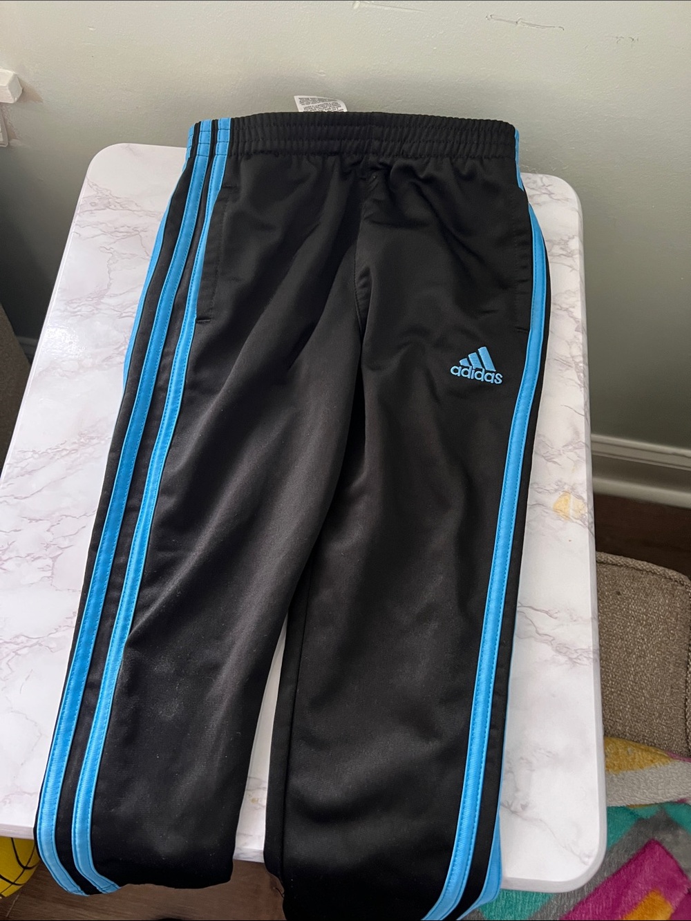 adidas Black Track Pants with Light Blue Stripes